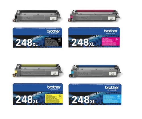 סט טונרים מקוריים BROTHER TN248XL (תפוקת שחור ל-3,000 דף, כל צבע 2,300 דף )