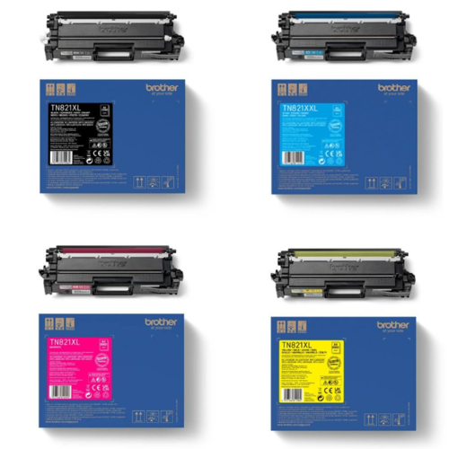 סט טונרים מקוריים BROTHER TN821XL( תפוקת דפים בשחור 12,000 דף וצבע 9,000 דף)