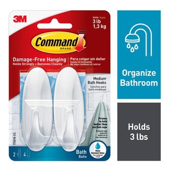 3M Command 17081B-ES White Designer Hook - 1.2 in Width x 3 1/8 in Length