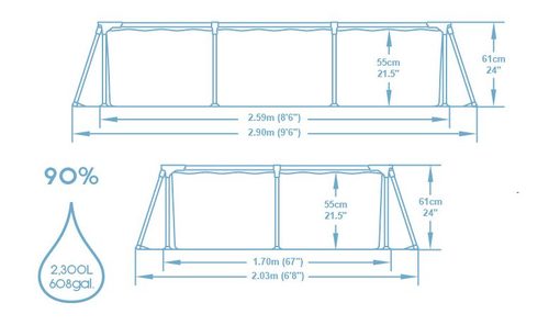 בריכת מלבנית 2.59X1.70×43 דגם :56403 Bestway