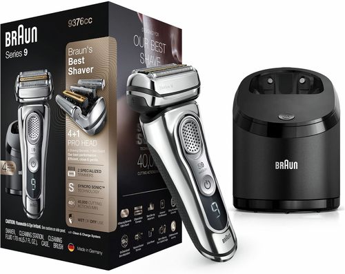 מכונת גילוח Braun Series 9 Wet & Dry עם תחנת ניקוי וטעינה דגם 9376CC – כסוף