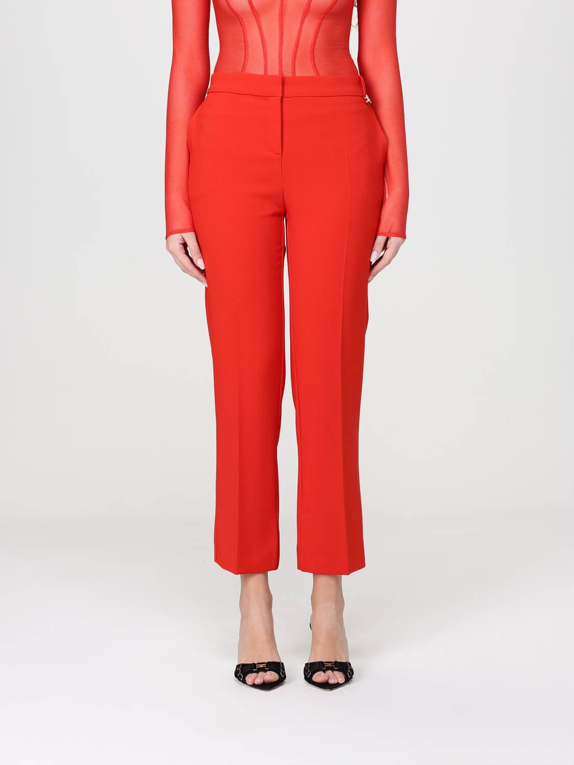 Trousers in lightweight crêpe fabric with logo charm COLOR LACCA RED