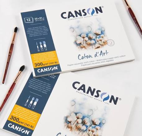 בלוק נייר 100% כותנה CANSON COTON d'ART לצבעי מים, גריעון grain fin (מגוון גדלים)