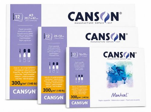 בלוק נייר 100% כותנה CANSON COTON d'ART לצבעי מים, עובי 300 גר' (מגוון גדלים)