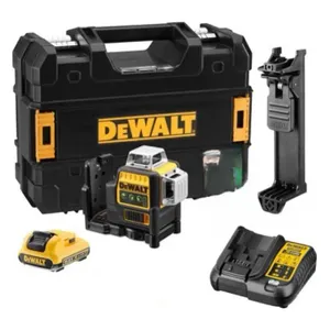 פלס לייזר ירוק 3 קרניים 12V + סוללה 2.0AH ואביזרים DEWALT