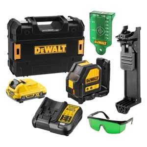 פלס לייזר ירוק 2 קווים 12V + סוללה 2.0AH DEWALT