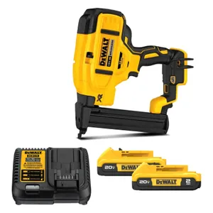 אקדח סיכות 20V ללא פחמים + שתי סוללות 2.0AH DEWALT
