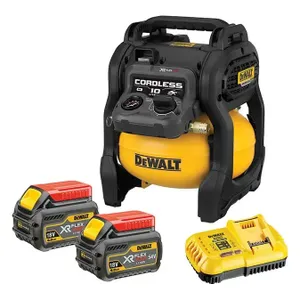 מדחס נטען בראשלס 54V + שתי סוללות 6.0AH DEWALT