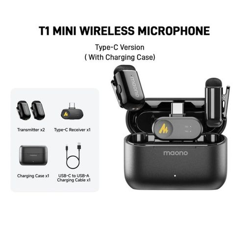Maono T1 Mini – מיקרופון אלחוטי קומפקטי עם חיבור Type-C וקופסת טעינה