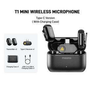 Maono T1 Mini – מיקרופון אלחוטי קומפקטי עם חיבור Type-C וקופסת טעינה