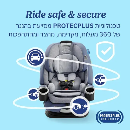כסא בטיחות המתאים מלידה והופך לבוסטר בתקן אמריקאי 4Ever® DLX - אפור Charlie