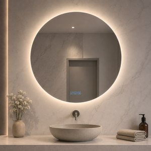 מראה עגולה 80 ס״מ עם תאורת LED, מפשיר אדים ורמקולי Bluetooth