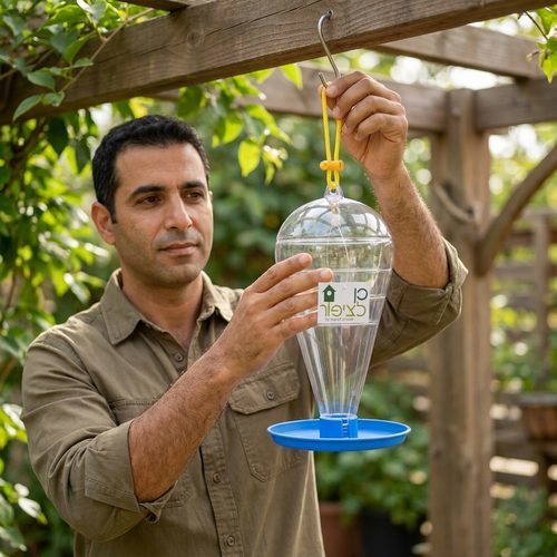 מתקן שתייה תלוי לציפורים בחצר 
