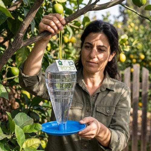מתקן שתייה תלוי לציפורים בחצר 