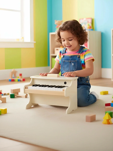 פסנתר עץ אלקטרוני קלאסי לילדים ולפעוטות 25 קלידים - שמנת/טבעי 2