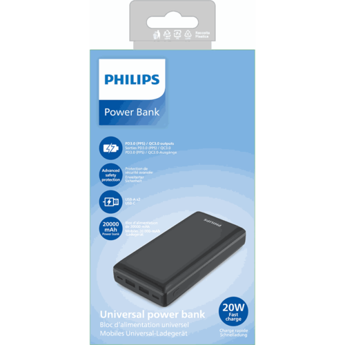 סוללת גיבוי Philips DLP7721C/00 20,000mAh / USB-C PD 20W / QC 3.0