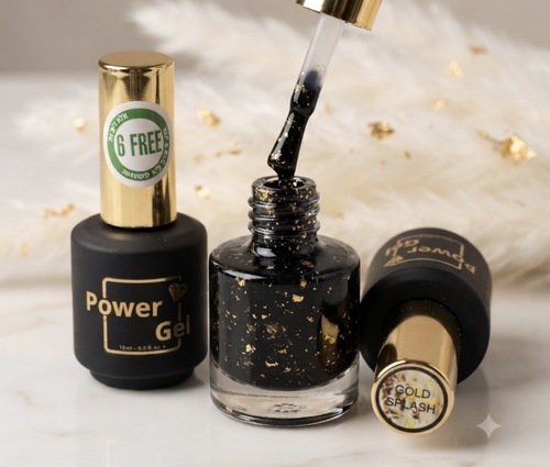 לק ג׳ל 15 מ״ל Power Gel פאוור ג׳ל טופ פתיתי זהב GOLD SPLASH