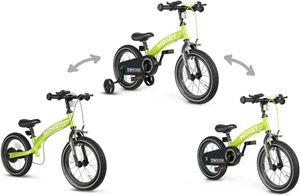 MINIBY 3in1 - אופני איזון "14 שהופכים לאופני ילדים עם בלם יד וגלגלי עזר לגילאי 3-6 שנים - ירוק