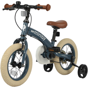 MINIBY 3in1 - אופני איזון "12 שהופכים לאופני ילדים עם בלם יד וגלגלי עזר לגילאי 2-5 שנים - כחול אפרפר
