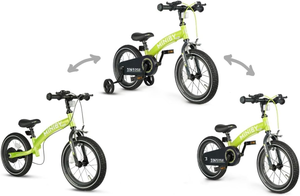 MINIBY 3in1 - אופני איזון "14 שהופכים לאופני ילדים עם בלם יד וגלגלי עזר לגילאי 3-6 שנים - ירוק