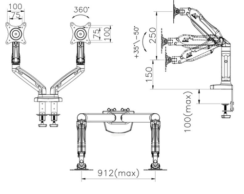 זרוע שולחנית דו מפרקית לתליית 2 מסכים NB F-160 NORTH BAYOU LCD