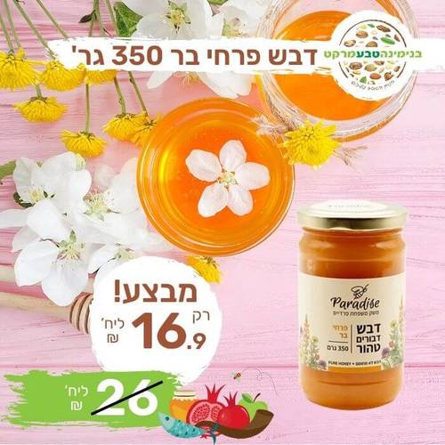 דבש דבורים טהור 350 גר' - פרחי בר משק פרדייס