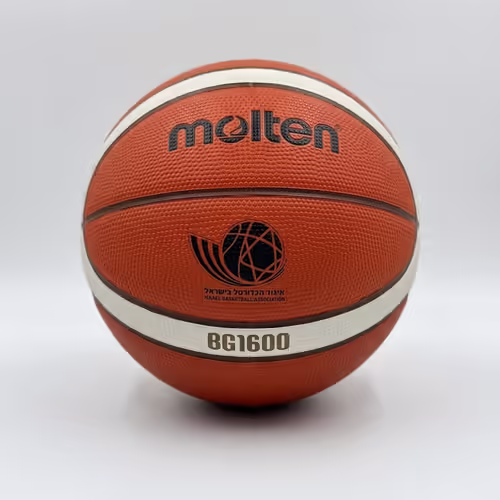כדורסל MOLTEN לאימון ומשחק מגומי פרמיום עם לוגו איגוד הכדורסל - מידה 7 