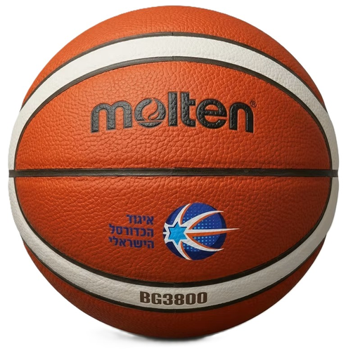 כדורסל MOLTEN לאימון ומשחק מגומי פרמיום עם לוגו איגוד הכדורסל - מידה 7 