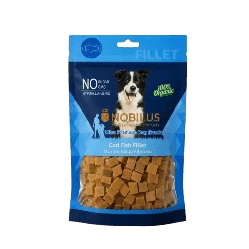 חטיף קוביות דג קוד Nobilus – חטיף פרימיום לכלבים 80 גרם | אתר המרקט של יוגב לחץ להגדלה חטיף היפואלרגני קוביות דג קוד נובילוס