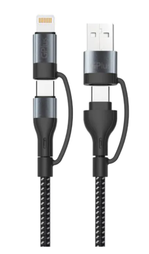 כבל טעינה משולב 2 ב-2 אורך 1 מטר 60W 3A שחור