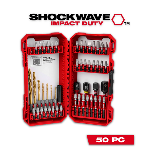 סט 50 חלקים ביטים ומקדחים מילווקי סדרת SHOCKWAVE מארז קשיח48-32-4013