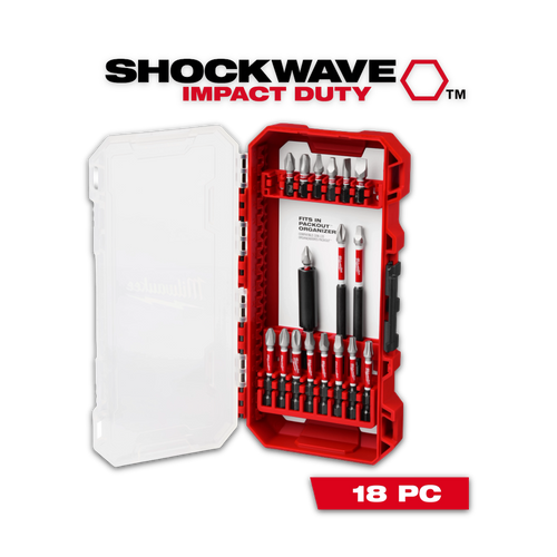 סט ביטים 18 חלקים מילווקי בקופסה קשיחה מסדרת SHOCKWAVE48-32-4403