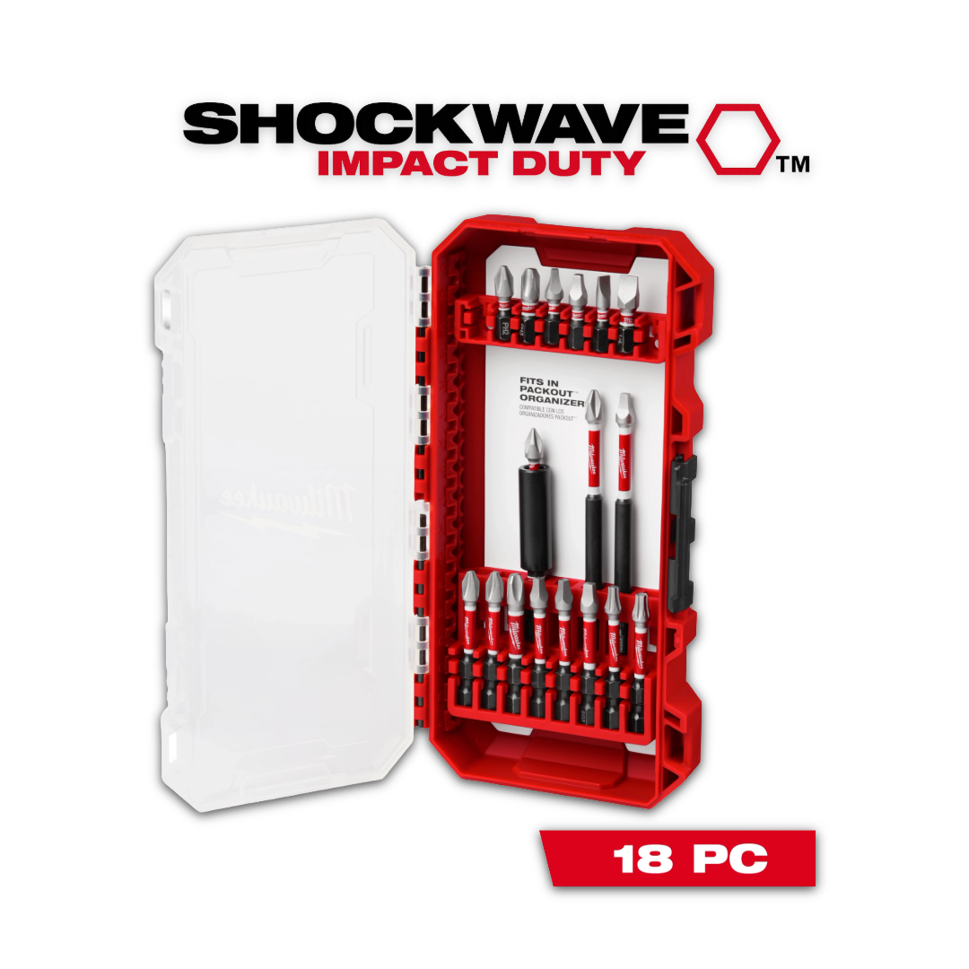 סט ביטים 18 חלקים מילווקי בקופסה קשיחה מסדרת SHOCKWAVE48-32-4403