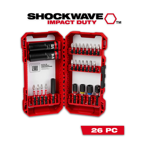 סט ביטים 26 חלקים מילווקי בקופסה קשיחה מסדרת SHOCKWAVE48-32-4408