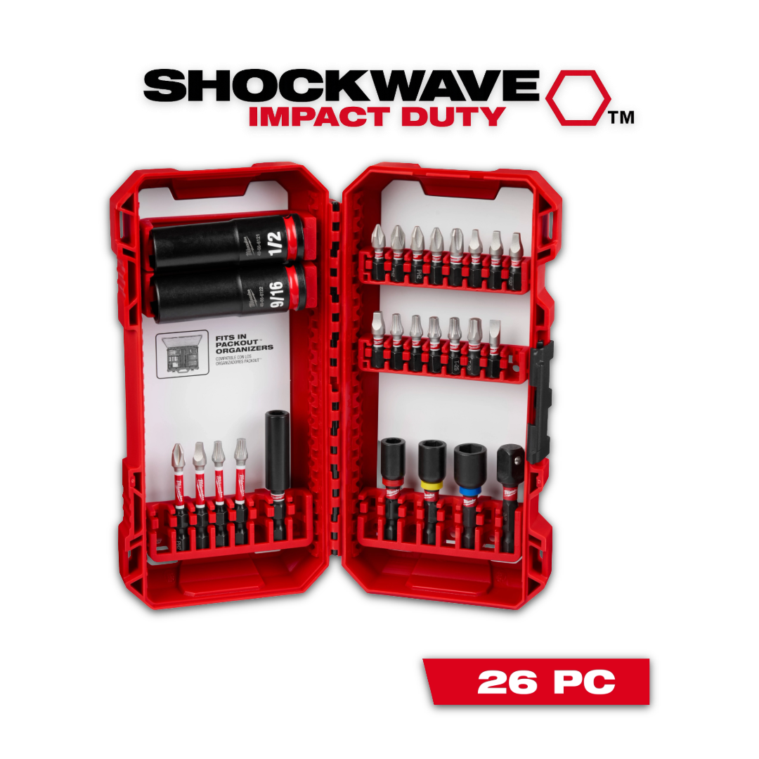 סט ביטים 26 חלקים מילווקי בקופסה קשיחה מסדרת SHOCKWAVE48-32-4408