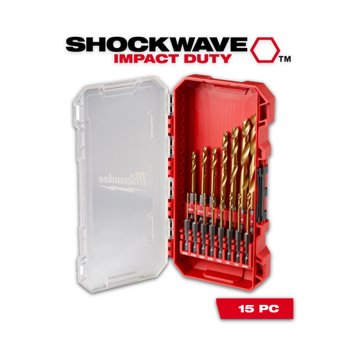 סט מקדחים חיבור אימפקט 15 חלקים מילווקי SHOCKWAVE לעץ ומתכת48-89-4670