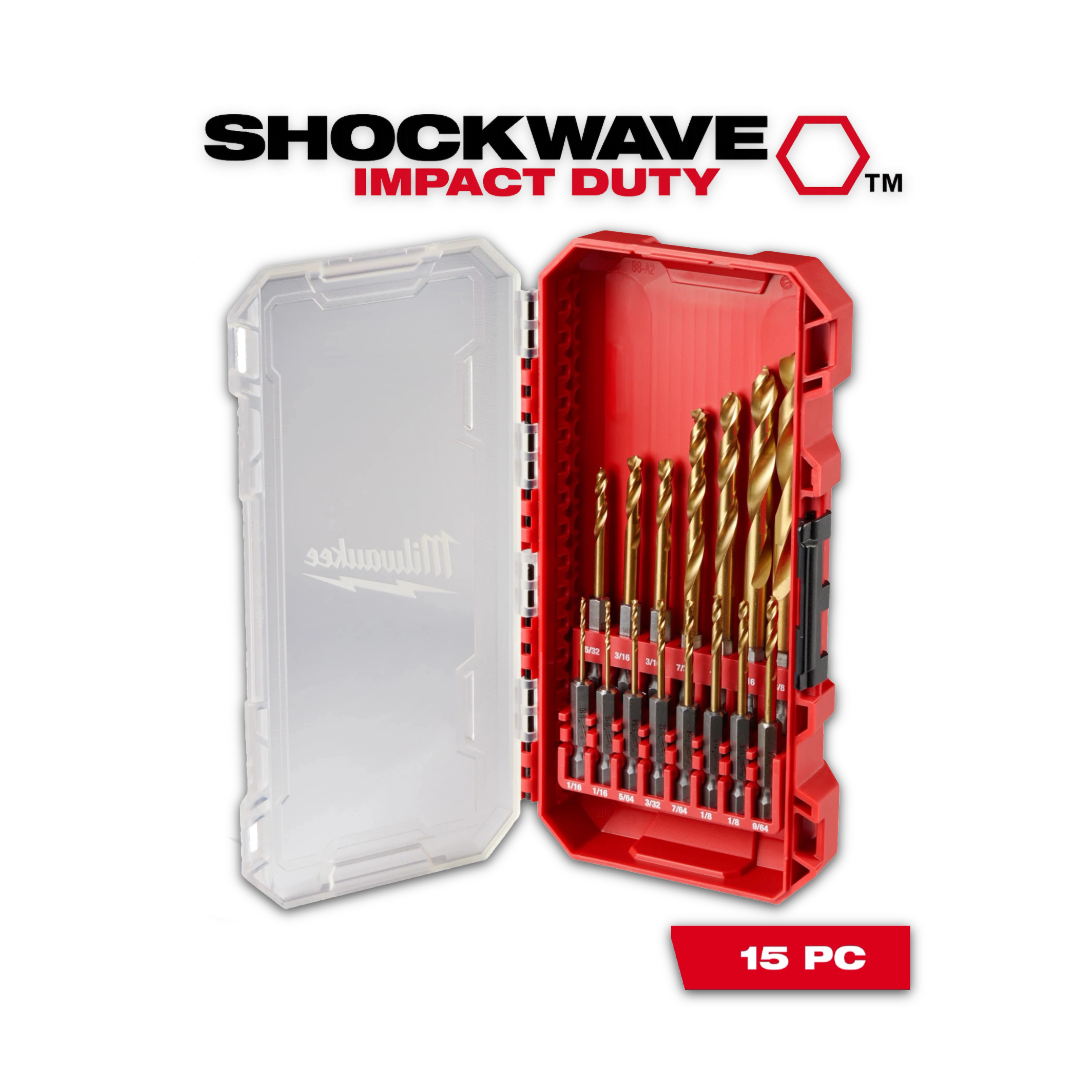 סט מקדחים חיבור אימפקט 15 חלקים מילווקי SHOCKWAVE לעץ ומתכת48-89-4670