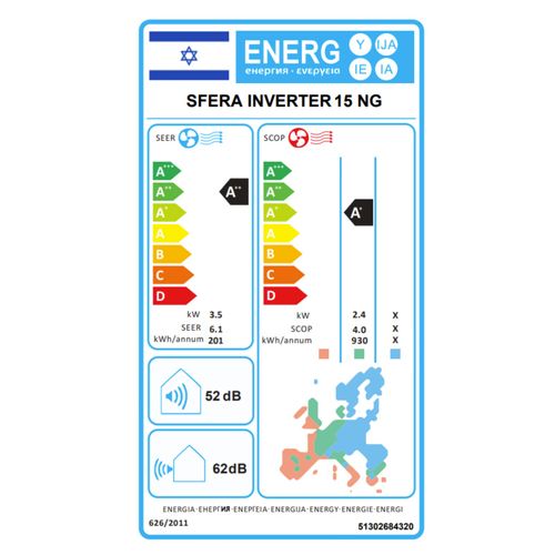 ‏מזגן עילי SFERA INV 15 NG Tadiran ‏1.25 ‏כ