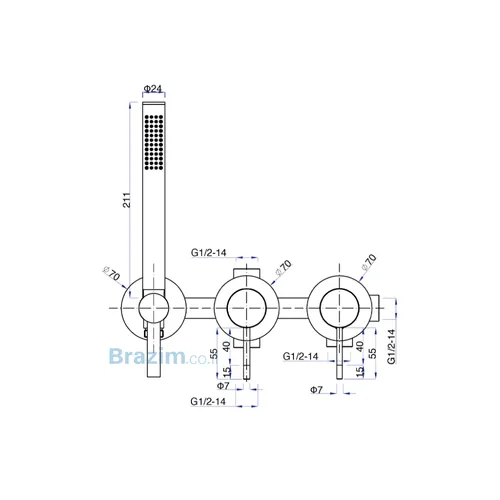 שרטוט מידות של חבילת רחצה פונטנה F-45 ניקל דגם FONT-F-45-CP מבית מיובי.
