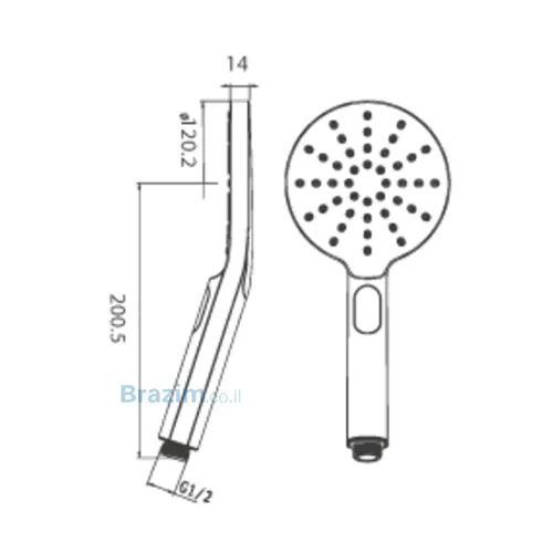 שרטוט מידות של מזלף נוגה שחור מט MP דגם MP0038MB מבית MP מיובי.