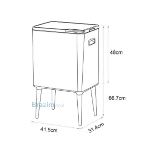 שרטוט מידות של פח אשפה סלייפר 33 ליטר שחור דגם MY-P33L-MB מבית מיובי.