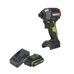 מברגת אימפקט 20V נטענת בראשלס Nm 230 + סוללה 2AH ומטען WORX WU291.9