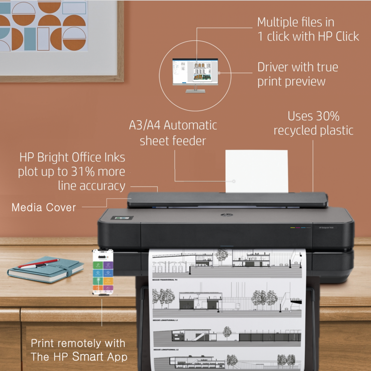 ‏תווינים HP DesignJet T650 24-in (5HB08A)