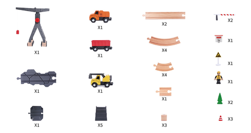 סט מסילת רכבת מעץ אתר בנייה 35 חלקים 4
