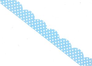 18 פסי קישוט גלי/ תכלת ים עם עגולים לבנים