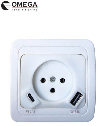 שקע כוח /חשמל כולל כניסת / חיבור OMEGA - C Type + USB 