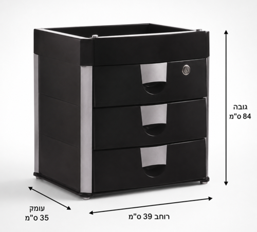 שידת מגירות שולחנית 3 מגירות POTSCHE – שחור יוקרתי