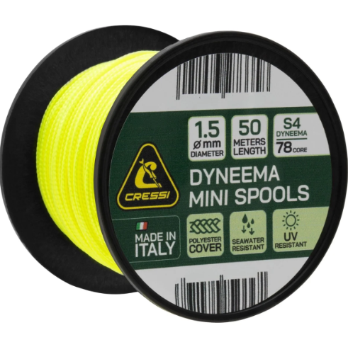 גלגלת חוט דיינימה צהוב לרובה צלילה Cressi Dyneema Mini Spools 1.5mm 50m