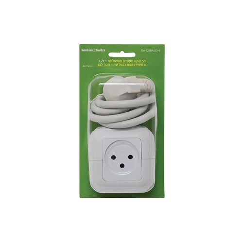 מפצל חשמל קוביה כולל USB ו-TYPE C עם כבל 1 מטר