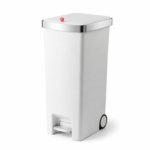 פח דוושה לבן 45 ליטר עם גלגלים La Kitchenette TG5270 על רקע לבן